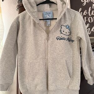 Forever 21 Girls' Light Gray Hello Kitty Zip Hoodie with Blue Bow Accent